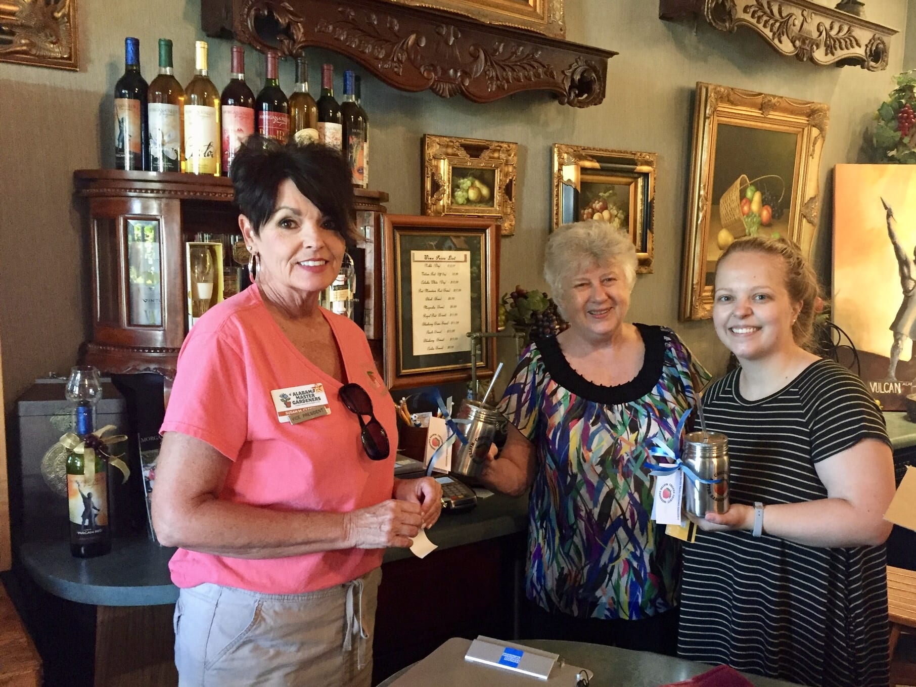 V.P. Giving hostesses at winery their gift.