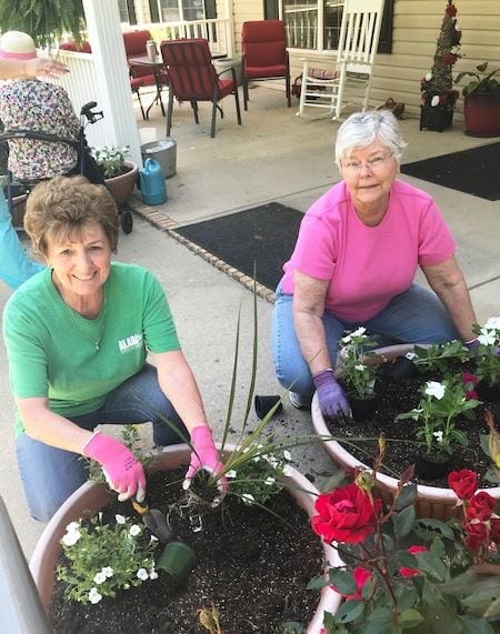 planting pots at front entrance of assisted living home